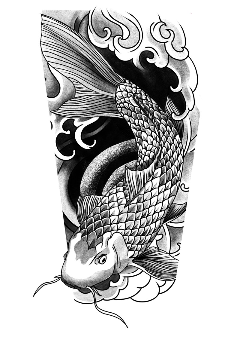 Flash carpe koï japonaise, noir et gris